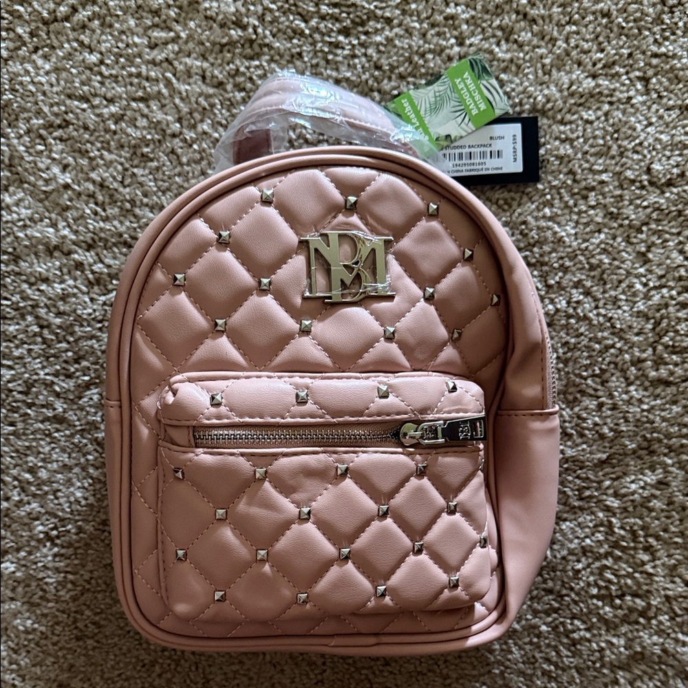 Badgley Mischka Blush Quilted Backpack with Silver Details